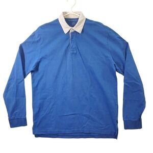 American Eagle Mens Large Blue Long Sleeve Rugby Shirt Corduroy Collar Standard